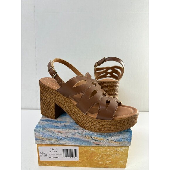 BELLA VITA Women Whiskey Leather Platform Pri-italy Slingback Sandals 7.5 Narrow - Picture 1 of 7